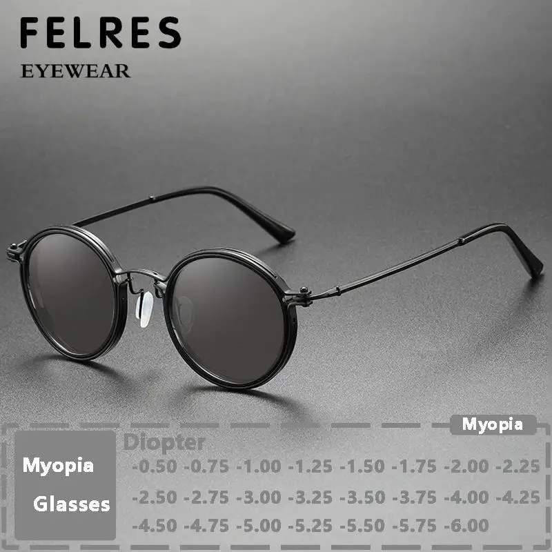 Vintage Circular Alloy Tinted Myopia Sunglasses Men Prescription Negative Diopter Eyewear Outdoor Shade Driving Sunglasses -1.5