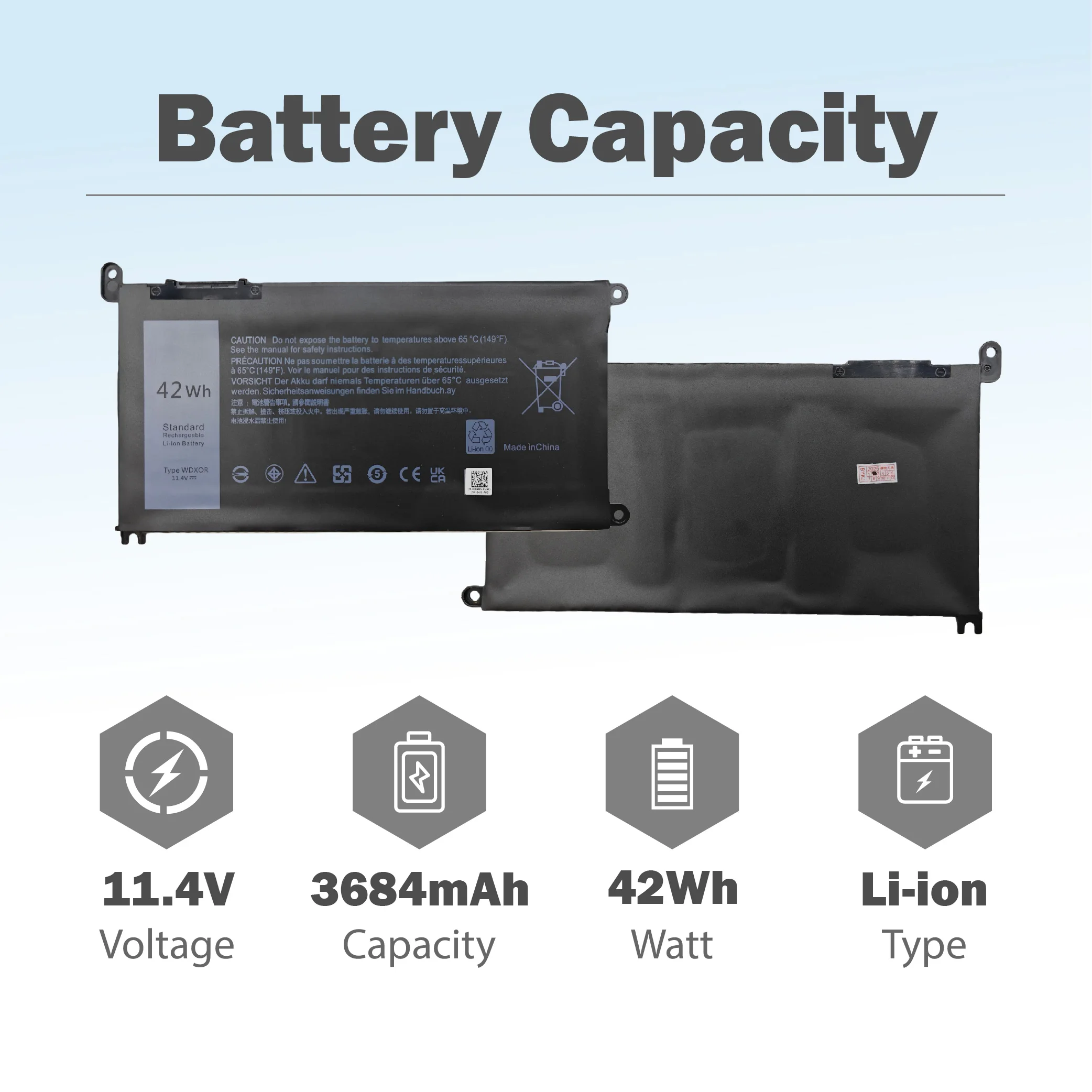 P69G Vostro 5471 WDXOR WDX0R 42Wh 3684mAh For Dell Inspiron 13 14 15 17 5000 7000 P69G001 5378 5379 5770 5570 3CRH3 T2JX4 FC92N view 2