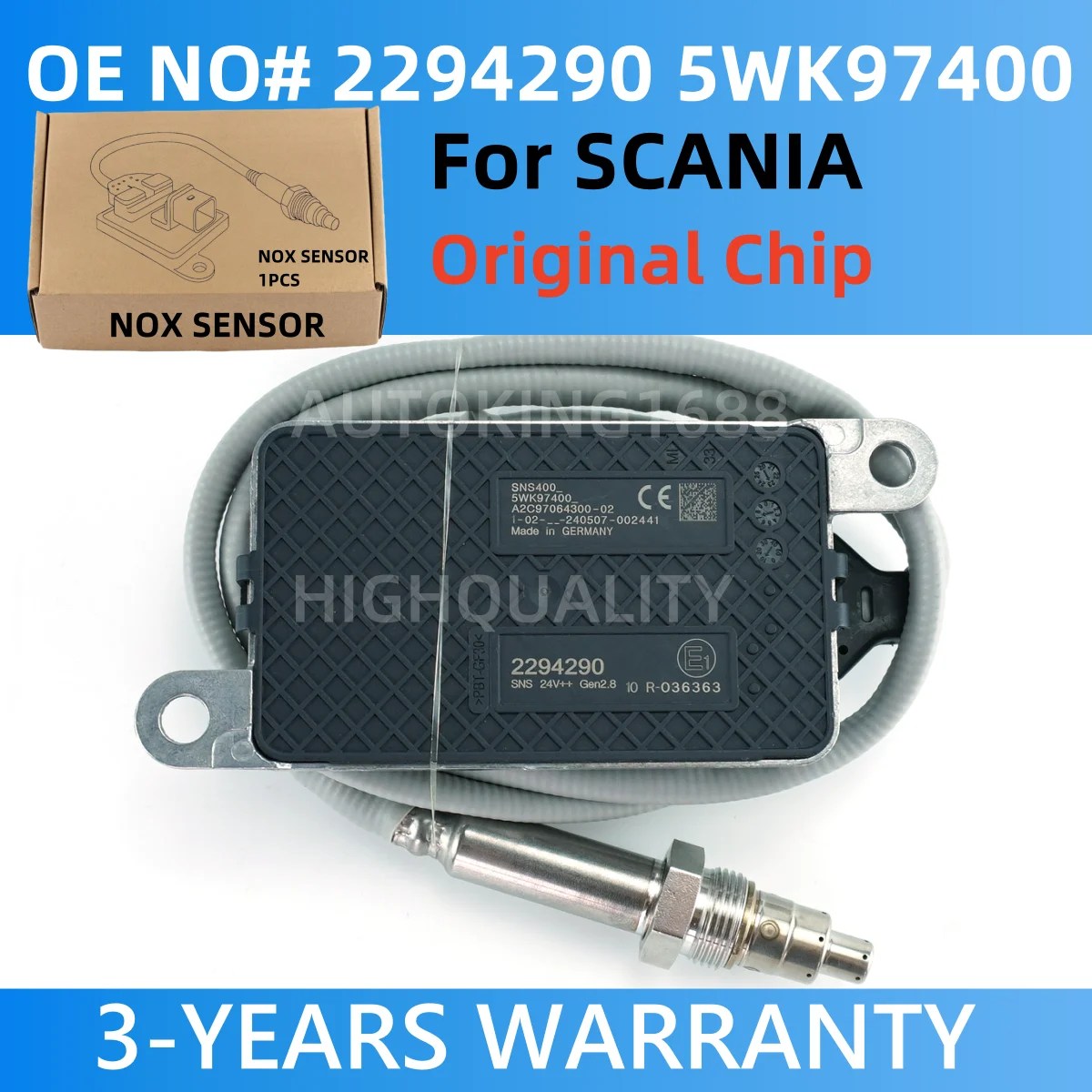 Sensor de Oxigênio NOX de Alta Qualidade para NGK Probe 2294290 5WK97400 2064768 2247380 2296800 Fabricado na Alemanha para Caminhão Scania Euro 6