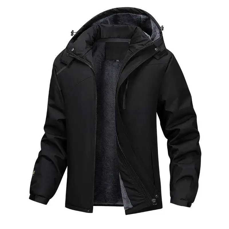 

Men's Large Size Thickened Warmth Outdoor Jacket Casual Autumn Style Winter Polyester Fabric Hooded Long Sleeve Coat
