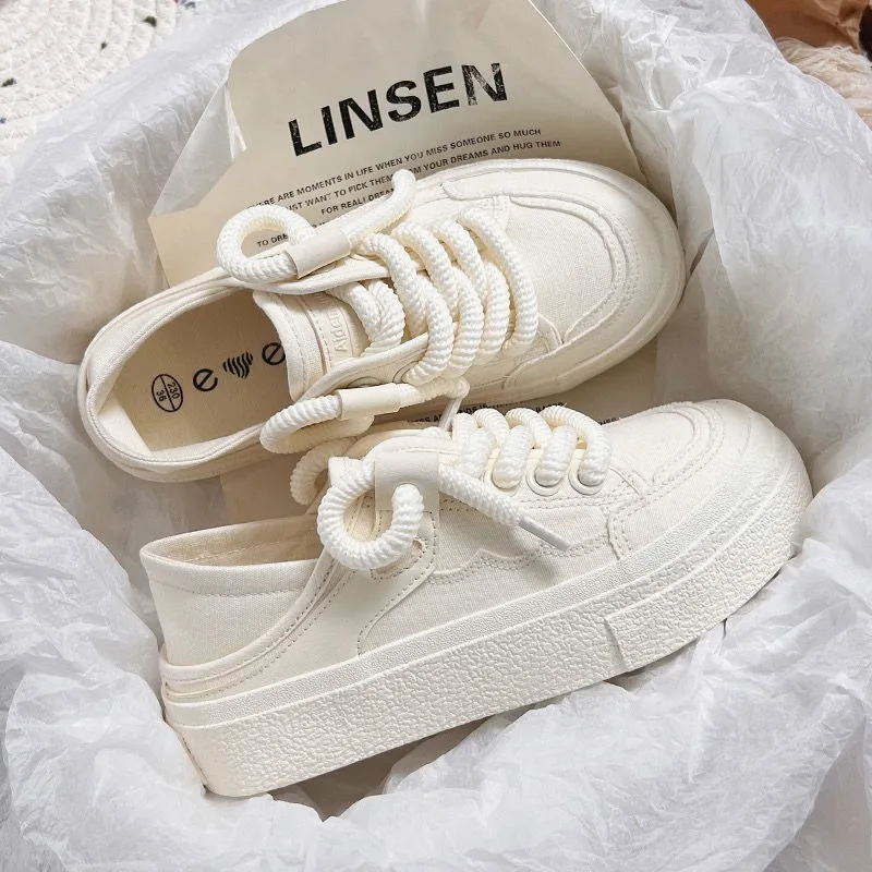 2023 Summer New Heel Treadable Half Trailer Canvas Shoes for Women\'s Simple Versatile Little White Shoes Platform Sneakers Women