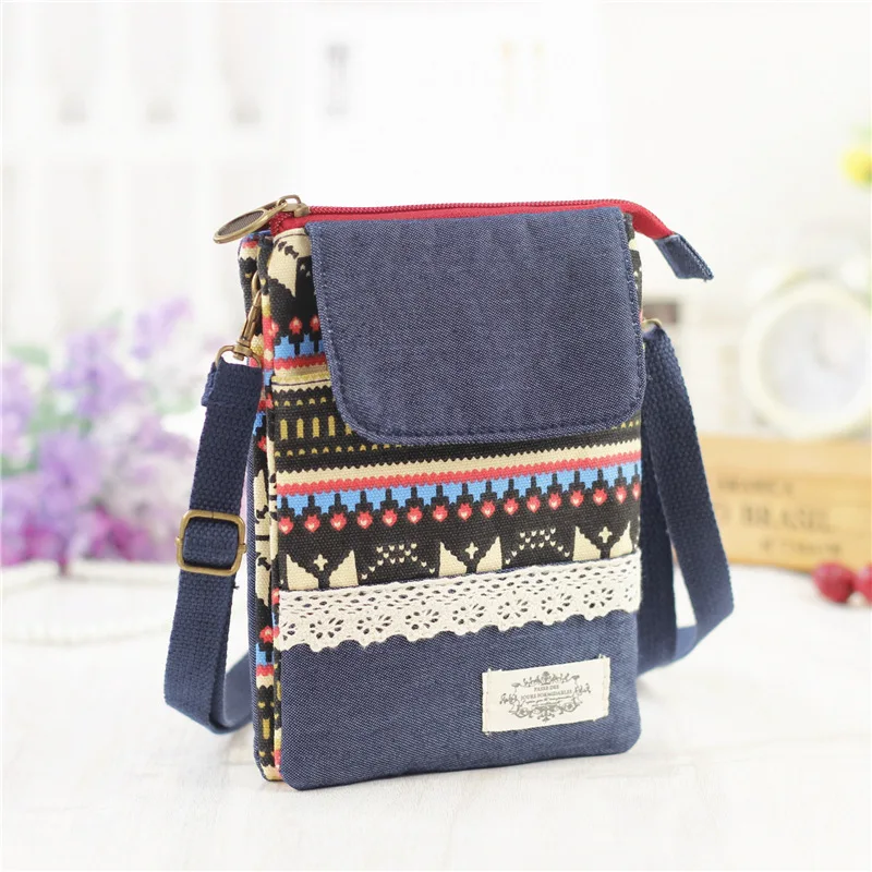 Chinese Style 4-layer Vertical Mobile Phone Bag Mini Canvas Shoulder Bag for Girls Crossbody Bag Summer Shopping Purse