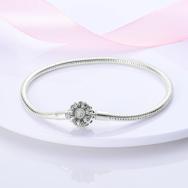 925 Sterling Silver Star Moon Sun Bracelets Dream Butterfly Sunflower Snake Bone Bracelets Fit DIY Charms Beads Party Jewelry image 3