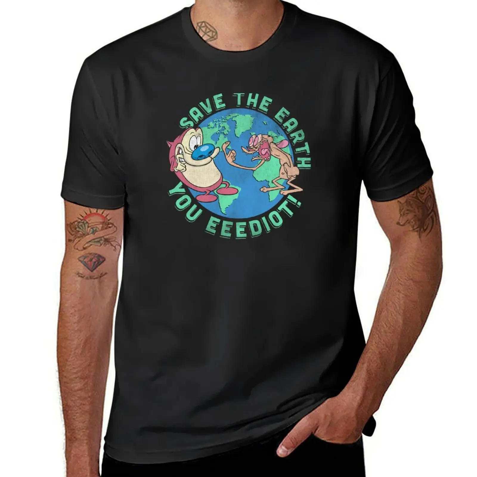 Ren and Stimpy Save The Earth You Eeediot Earth Day Vintage T-Shirt sports fans vintage t shirts for men pack