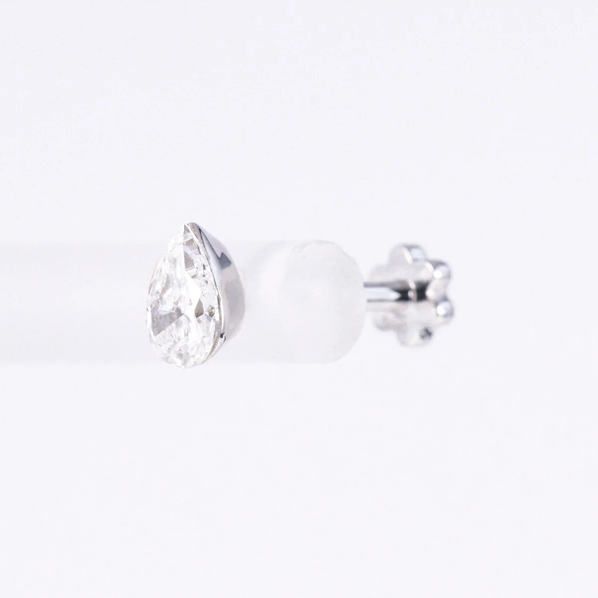 Invisible Setting Lab Diamond Single Earring 9K/14K/18K White Gold Lab Grown Pear Cut Diamond Threaded Stud Earring Fine Jewelry