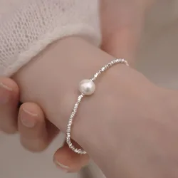 925 Sterling Silver Bracelets for Women Men Accessories Trendy Vintage Pearl Simple Vintage Pendant Party Jewelry