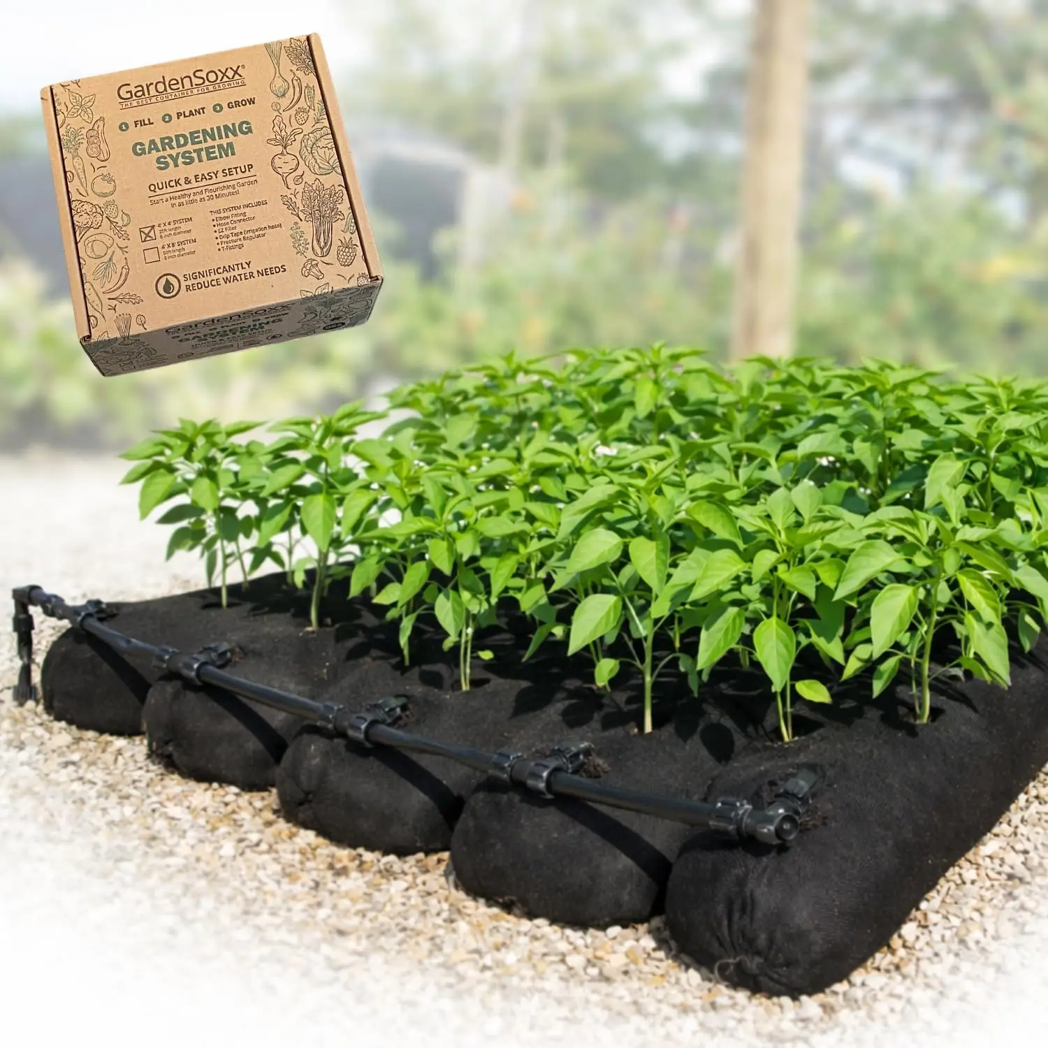 4x4 (16 sq ft) Home Gardening Kit with Drip Irrigation System – Flexible Fabric Garden Planters for Outdoor Plants, No