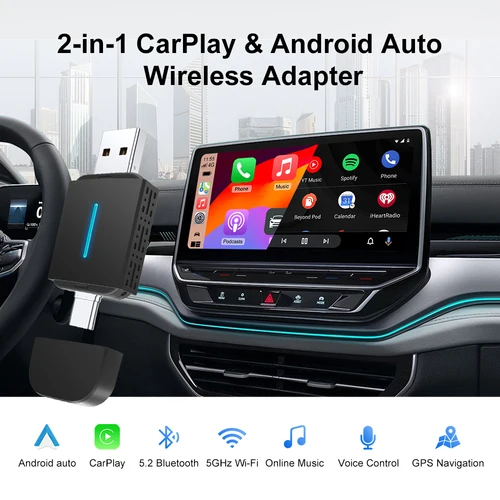 Imagen 2 del producto Nuevo 2 en 1 DongleAndroid Auto inalámbrico Carplay USB Bluetooth Wifi Plug and Play tipo c para Audi Benz Volvo VW Toyota Skoda Seat