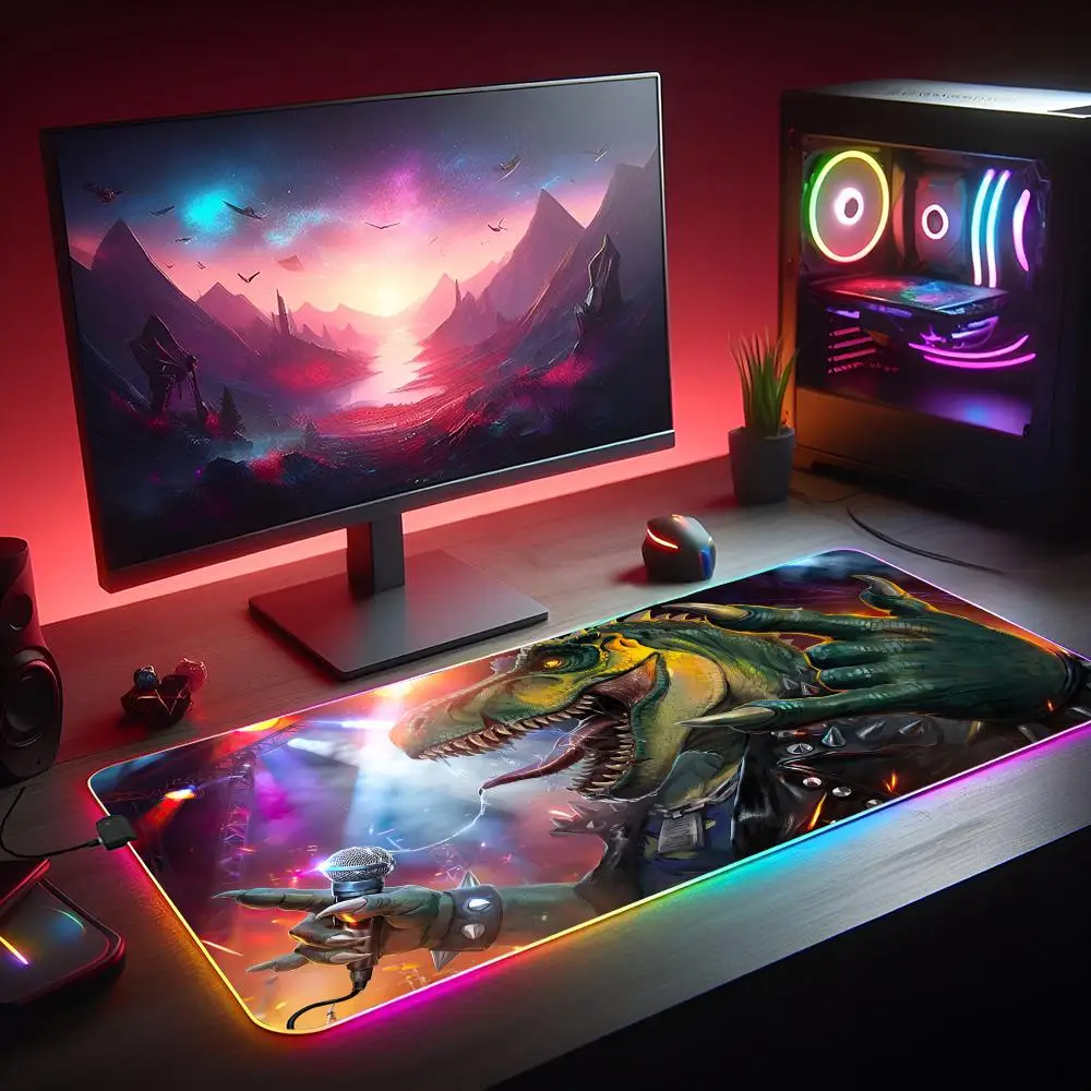 RGB ماوس الوسادة الغناء Tyrannosaurus ريكس الألعاب حصيرة المطاط المضادة للانزلاق حصيرة مكتبية LED توهج الألعاب لوحة المفاتيح ماوس ملحقات الكمبيوتر
