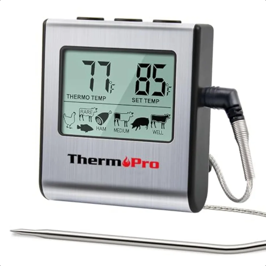 

TP16 Large LCD Digital Cooking Food Meat Thermometer for Smoker Oven Kitchen BBQ Grill Thermometer Clock Timer with Stainl Stee