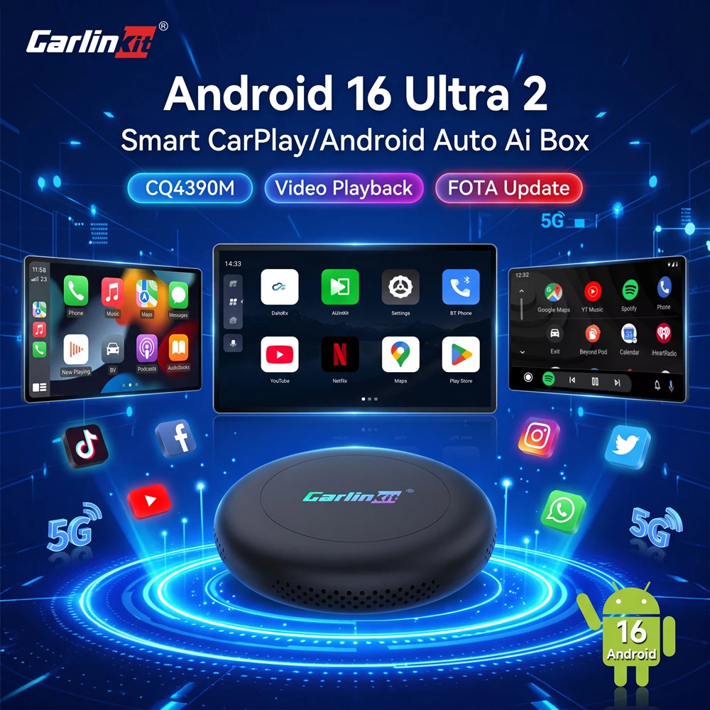 128G Carlinkit TBOX Ultra 2 Android 16 Ai Box Wireless CarPlay Android Auto 4K Video Screen Mirroring Support Youtube Netflix 5G