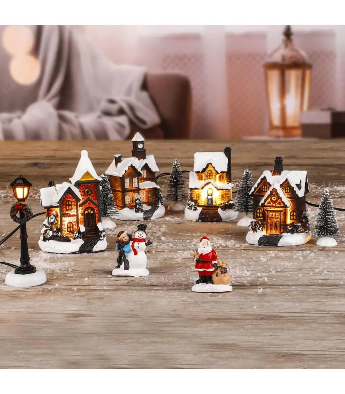 HI portals LED Christmas village scene ornament