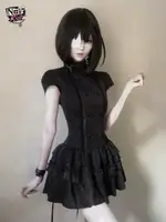 New Gothic Lolita Y2K Women's Mini Dress Double Breasted Striped Ruffle Hem Slim Fit Harajuku Dark Cute Night Out Streetwear