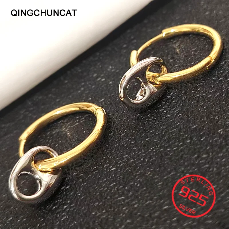 

Серьги-кольца из стерлингового серебра 925 пробы с полым дизайном и геометрическим узором в форме свиного носа, коллекция 2026 года, Корея, ювелирные изделия с гравировкой, для женщин