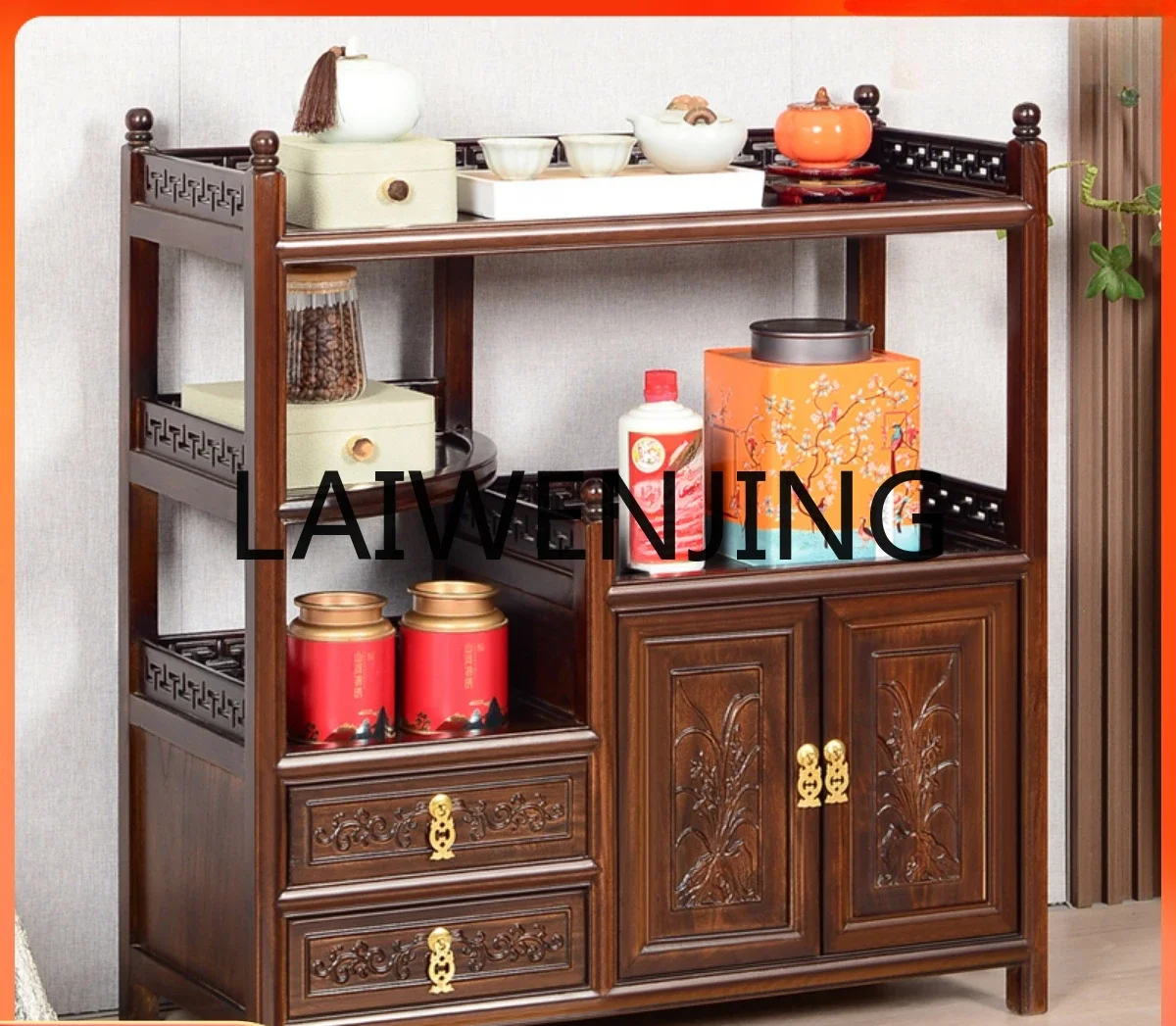 

Solid wood new Chinese tea and dining side cabinet, living room entry wall storage, household storage small tea cabinet