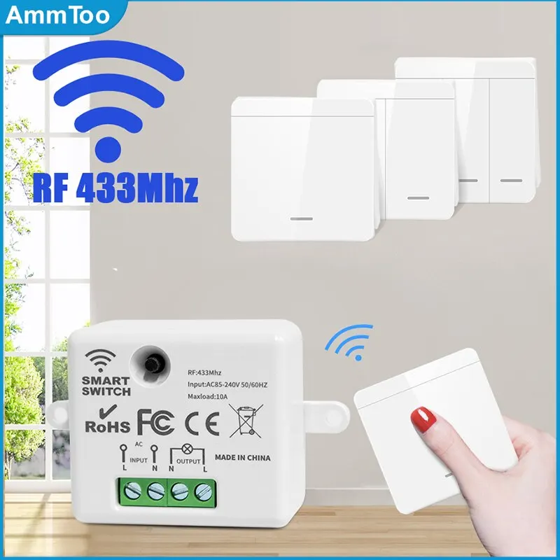 무선 스마트 스위치 빛 433Mhz RF 86 벽 패널 스위치 와 리모컨 미니 릴레이 리시버 220V 홈 Led 빛 램프 선풍기 