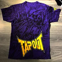 Camiseta de tendencia Tapout con calavera púrpura para hombre, ropa de calle gótica americana Retro con personalidad de manga corta Harajuku Hip-Hop Rock