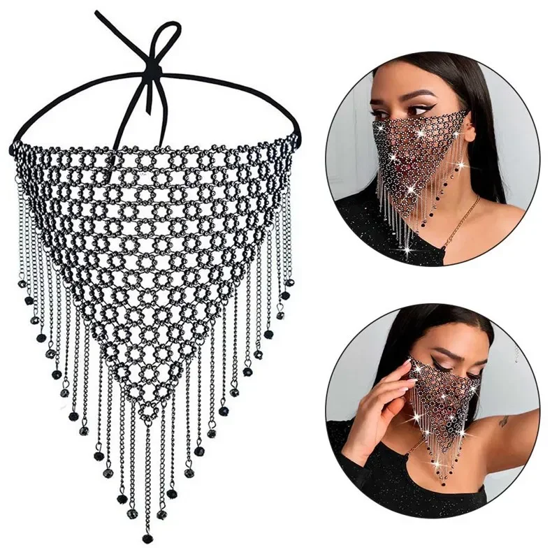 

Masquerade Party Mask Shiny Rhinestone Face Veil Wedding Dancing Face Masks Women Sexy Jewelry Decor Bling Tassel Jewelry Ladies