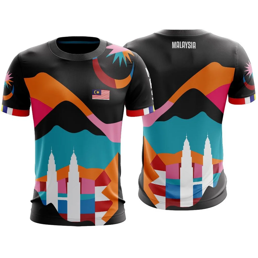 Summer Men's New 3D Printing Malaysia X Parra T-shirt Children's and Women's Street Large Sports Round Neck Top