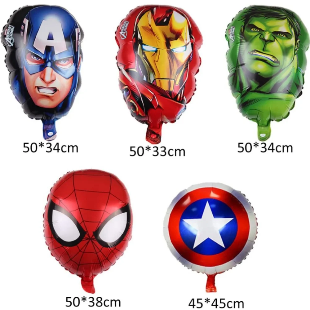 5Pcs Marvel The Avengers Balloons Cartoon Superhero Head Foil Balloon Set Baby Shower Kids Boys Birthday Party Decorations