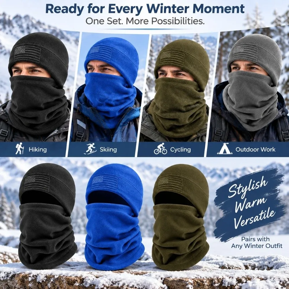 New Thermal Hat and Scarf Set Breathable Windproof Ear Protection Hat Multifunctional Pullover Hat Outdoor Activities