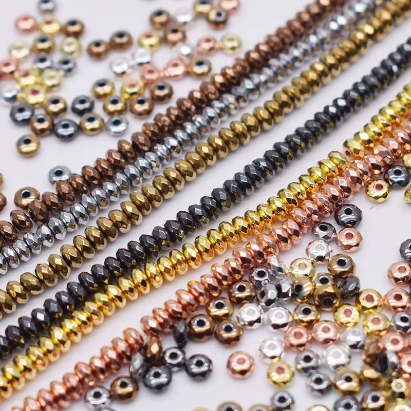 3x2/4x2/6x2mm Matte Color Silvery Golden Bronze Faceted Flat Beads Hematite Stone Loose Spacer Beads For Jewelry Making DIY