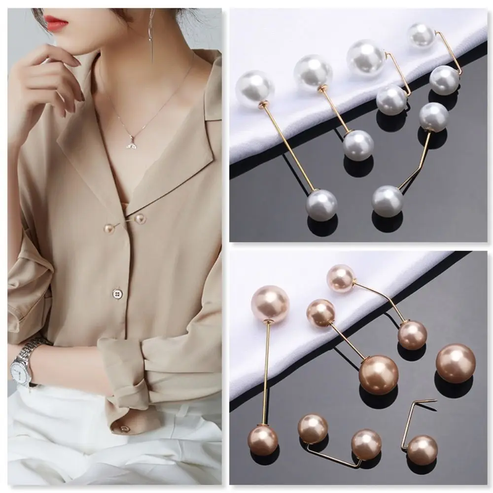 Color Sweater Pin Right Angle White Bending Gray Pearl Brooch Shawl Buckle Anti-Exposure Brooch Waist Tightening Brooch