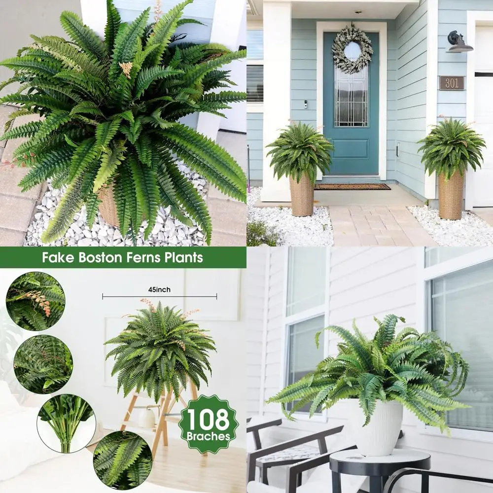 

Набор из 2 больших 48 искусственных папорот Бостон для уличных и внутренних горшков, декора для домашнего сада