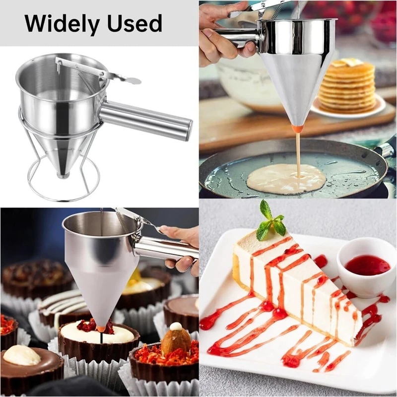 Stainless Steel Funnel Dispenser with Holder Rack Dough Pancake Dispenser Octopus Balls Batter Baker Cooking Kitchen Accessories