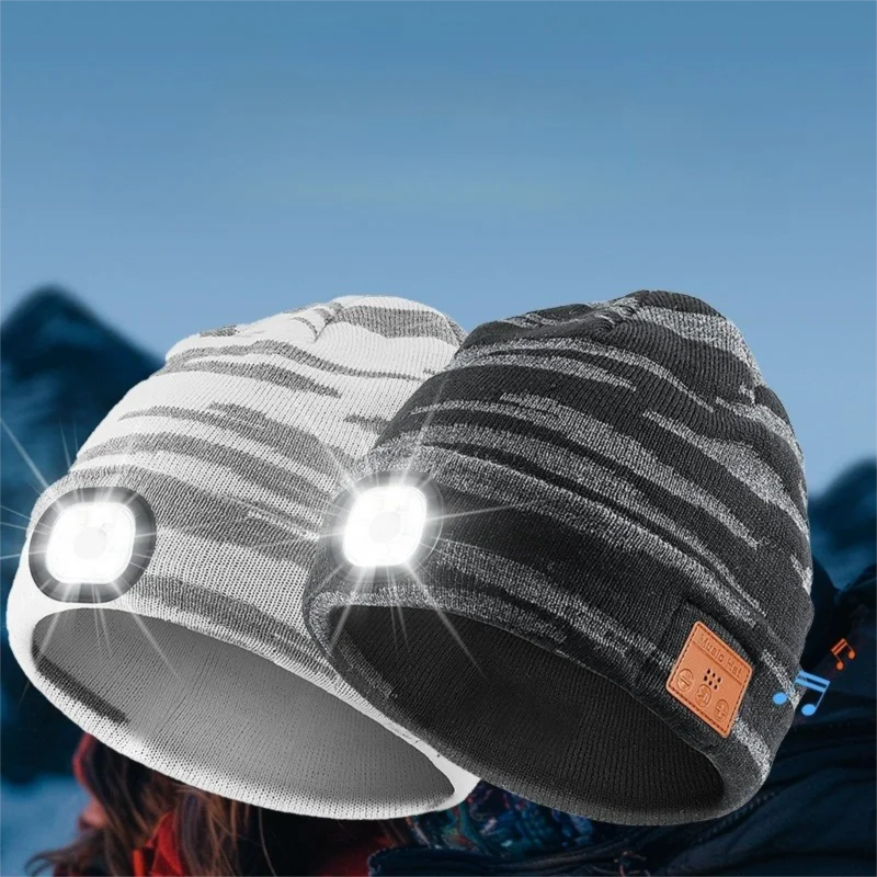 

Bluetooth Hat with LED Rechargeable Light Wireless Music Knitted Beanie Hat Night Lighting New Era Cap for Winter Camping Hiking