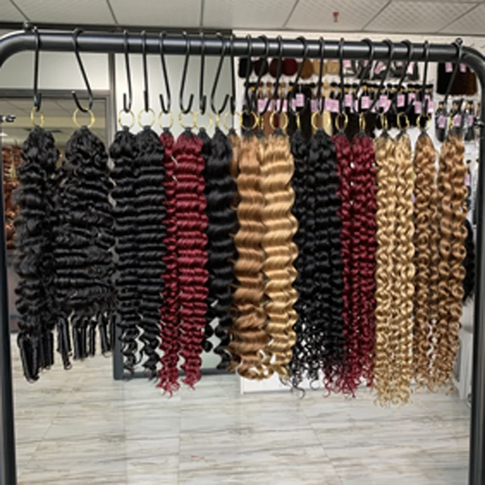 Burmese Curly Natural Color Knotless Feather Crochet Human Hair Extensions Braids Raw Hair Miracle Knots Crochet Hair Pre Looped