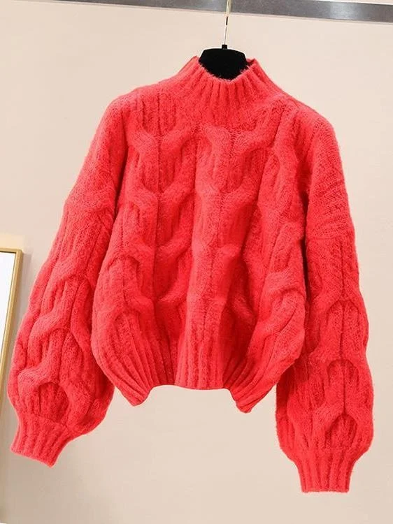 Suéter de Punto ueso Blanco para Mujer, Manga Farol, Estilo Hoado, Otoño Invierno, Nuevo Suéter Coreano Hoado con Cuell...