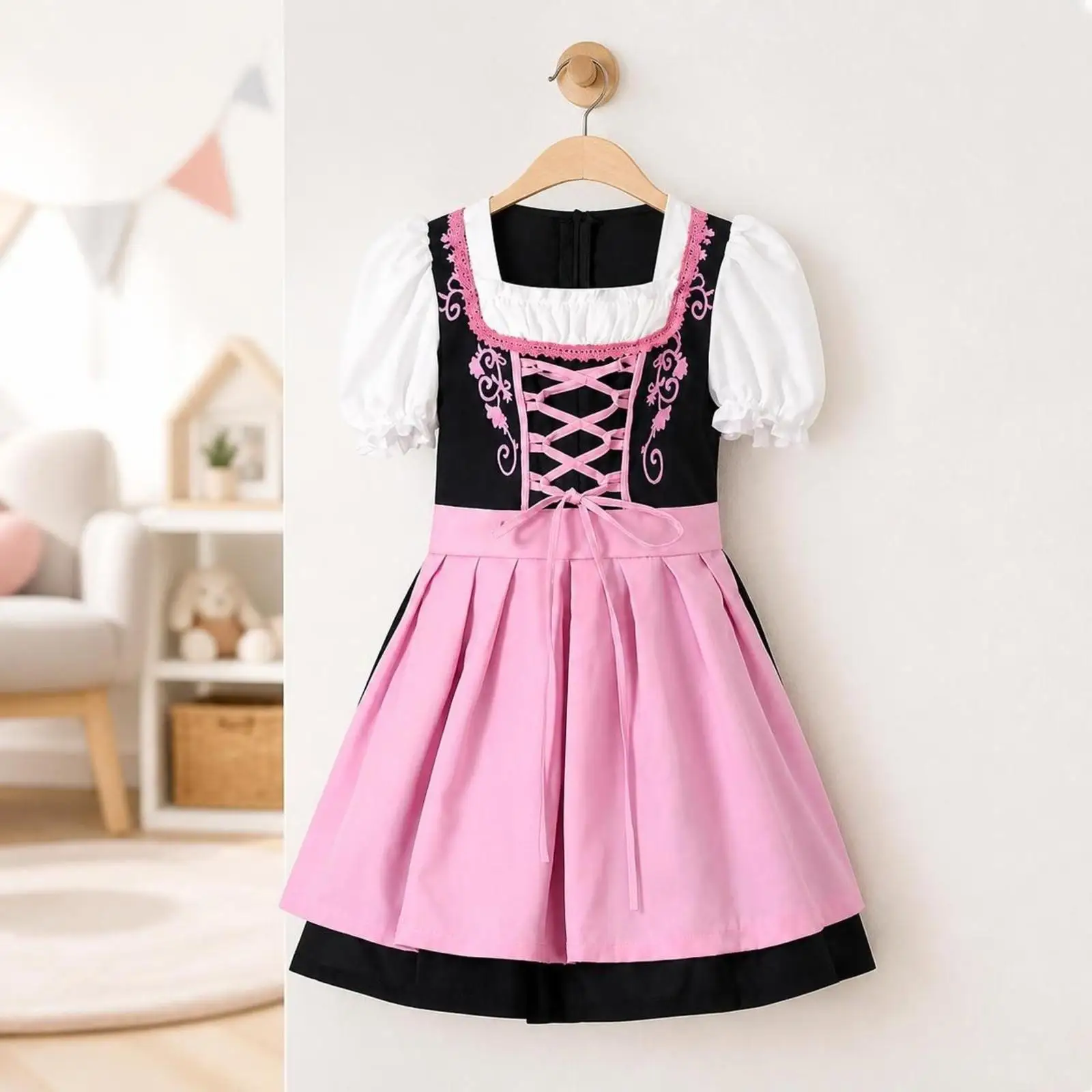 Kids Arabic Style Evening Skirt with Lace Up Detail and Flared Cut for Stage Show Festival and Dress Up Occasion