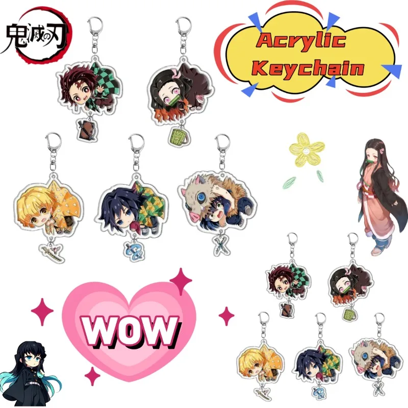 Llavero Acrílico de Doble Cara con Diseño de Demon Slayer Kamado Tanjirou y Tomioka Giyuu, Creativo y Kawaii, Regalo de Anime