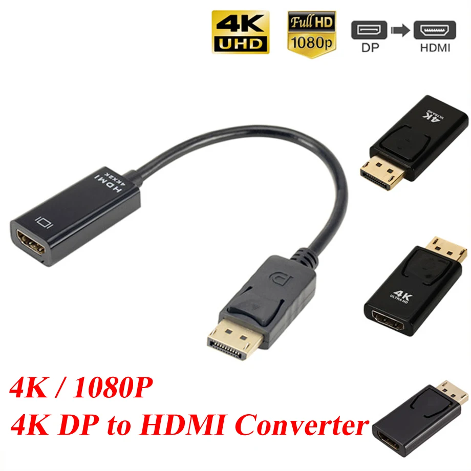Адаптер DisplayPort DP-HDMI, кабель «папа-мама», видео-аудиоконвертер для ПК, телевизора, индивидуальный HD-виход