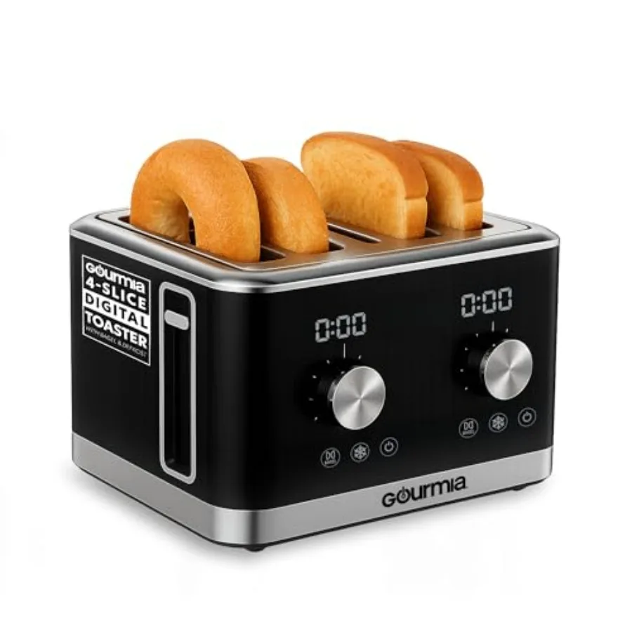 

4-Slice Toaster with Dual Independent Controls Bagel Defrost Reheat Functions 6 Browning Levels Extra Wide Slots Removable Crum