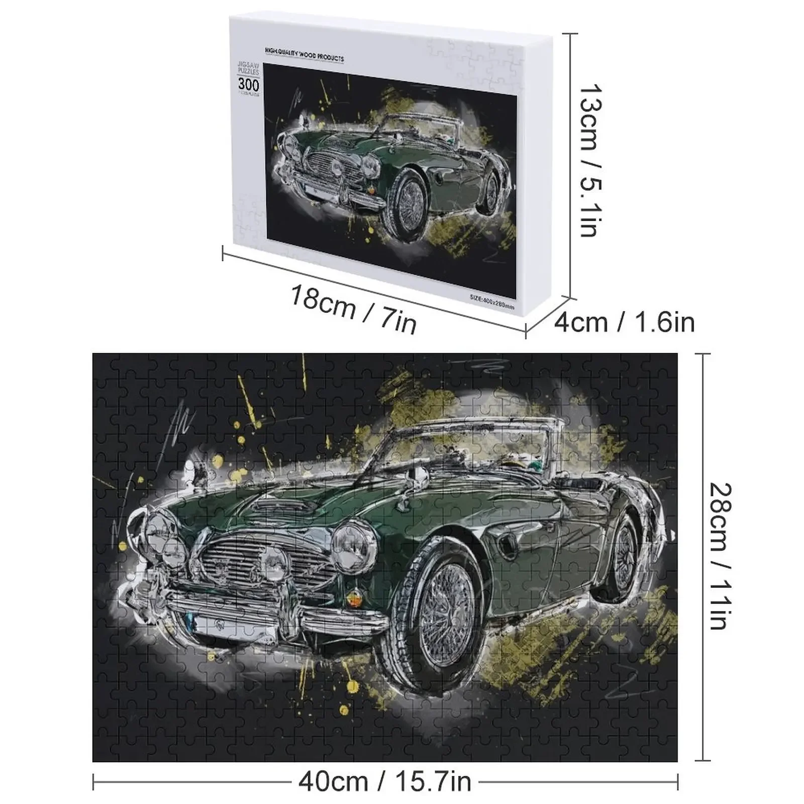 أوستن هيلي 3000، سيارة رياضية بريطانية ريترو، أحجية الصور المقطوعة القابلة للتحويل العتيقة، صورة مخصصة، اسم مخصص، ألغاز ألعاب أطفال