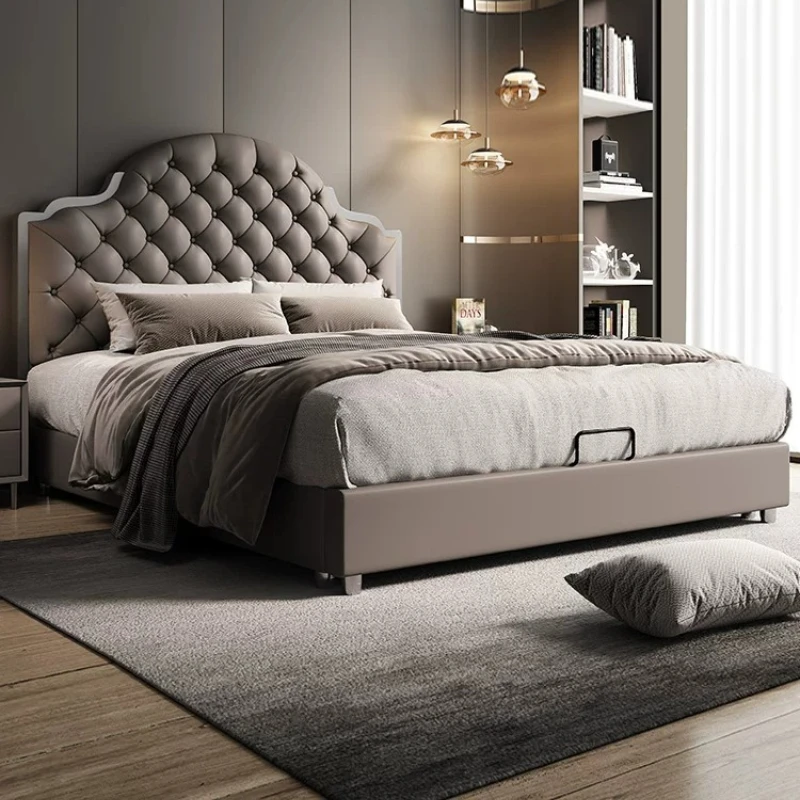

Light luxury leather bed double modern Nordic minimalist master bedroom American Internet celebrity ins style wedding soft bed