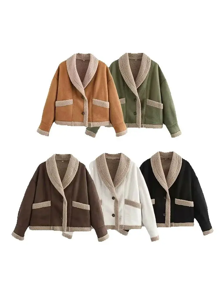 معاطف نسائية فضفاضة بجيوب واحدة الصدر سترات نسائية أنيقة غير رسمية بأكمام طويلة ورقبة على شكل حرف v موضة جديدة للخريف ملابس خارجية