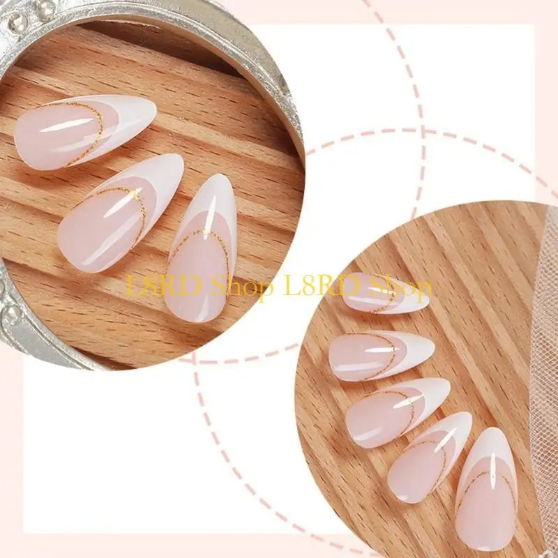 L8RD 24 Pcs Press On Nails Set Almond Acrylic False Nails Manicure for Women