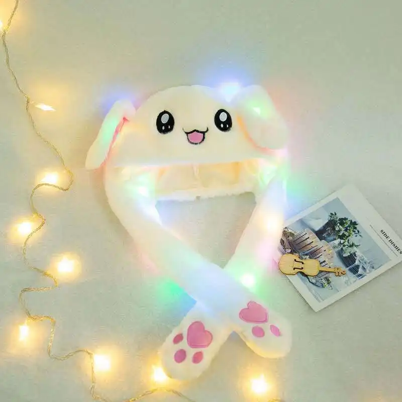 Bunny Ear Move Gloeiende Hoed Pikachu Anime Konijn Led Licht Springen Grappig Pluche Oor Bewegende Cartoon Hoed Voor Kinderen Cosplay Party Cap