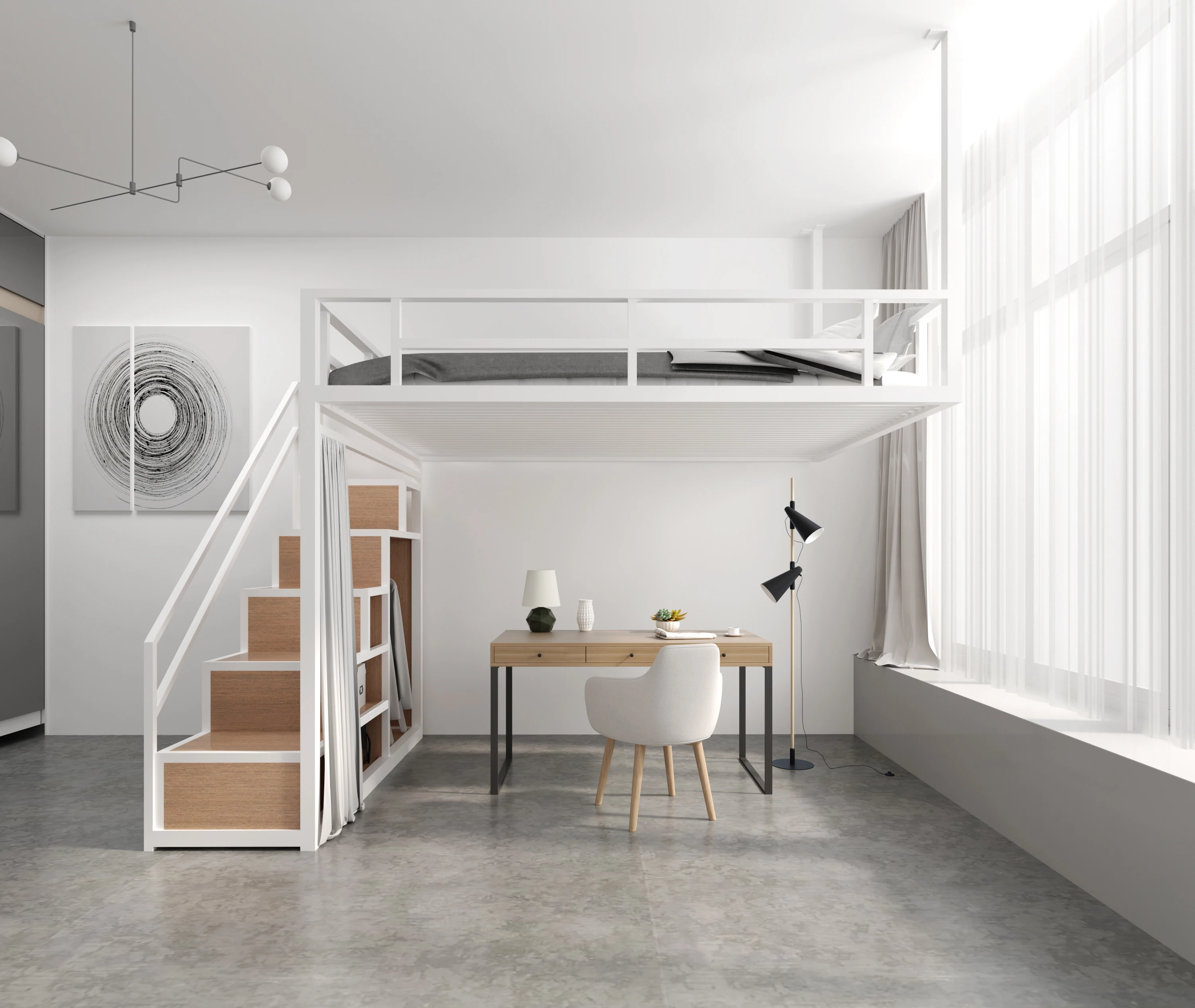 Loft type suspended upper and lower bunk iron frame bed small apartment hammock duplex