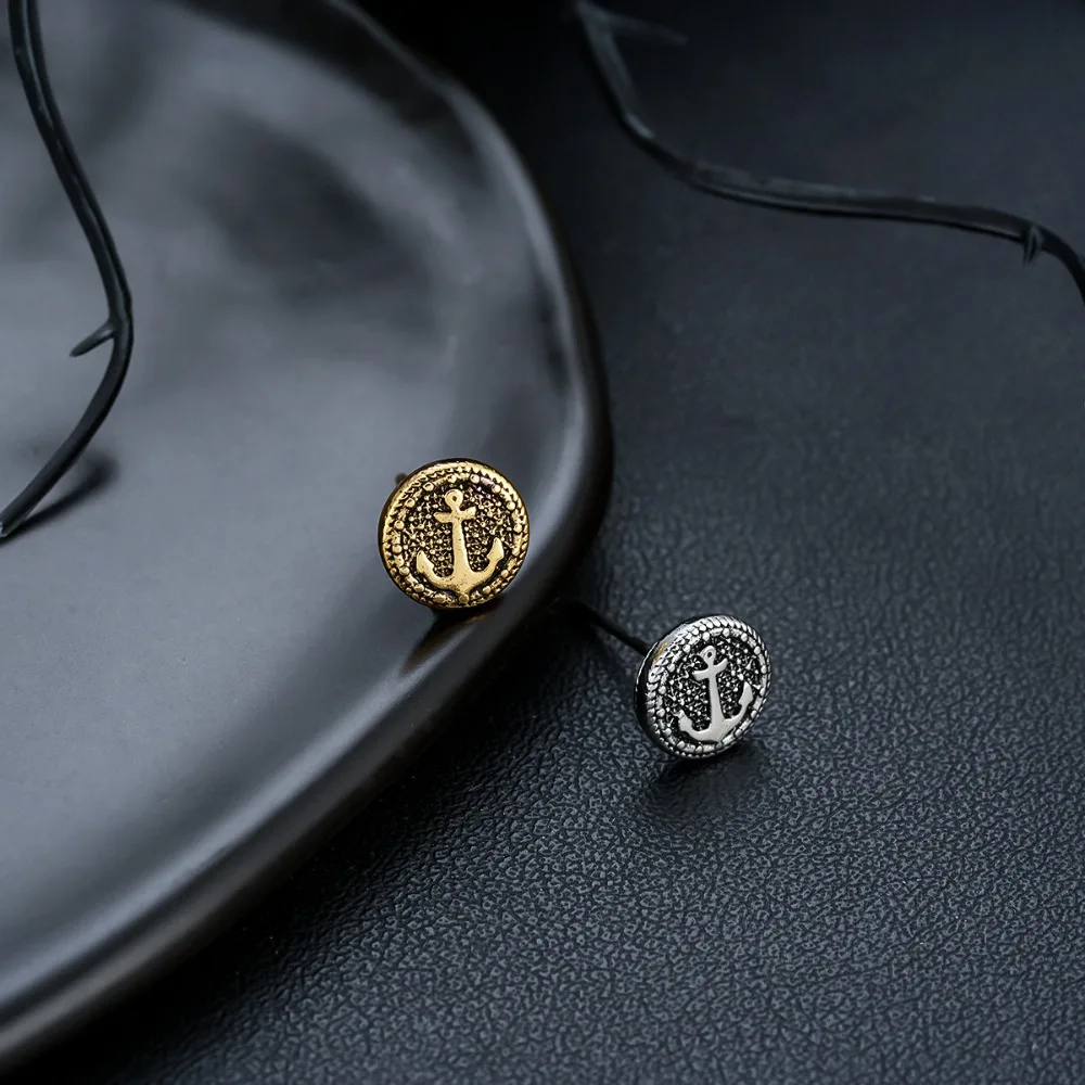 1pair Marine Anchor Boat Hook Boyish Trendy Round Earrings Gender-neutral Simple and Sophisticated Ear Accessories