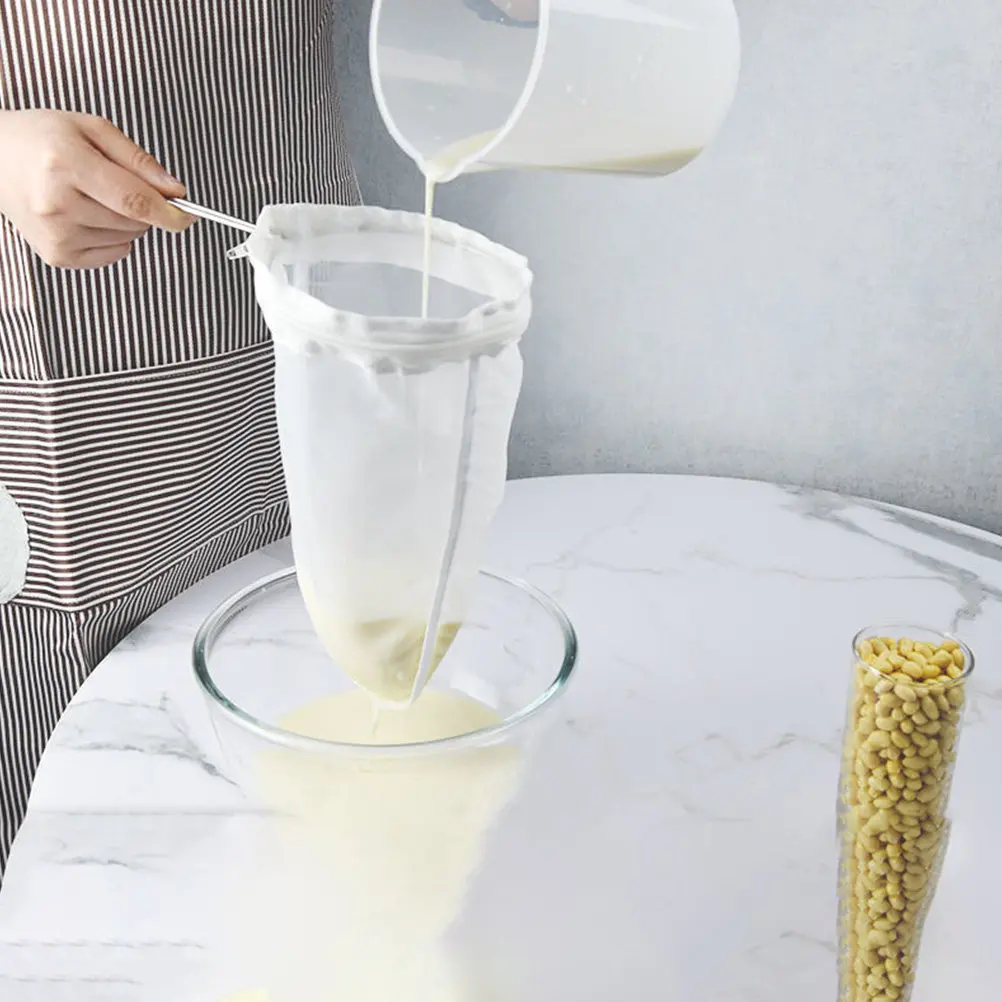 1Set Soybean Milk Filter Bag Washable Reusable Stainless Steel Handle Coffee Tea Milk Filter Mesh Bag Kitchen Tool