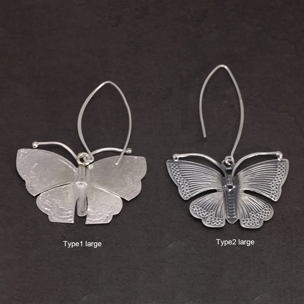 Pur 100% 925 Sterling Argent Exagéré Grand Papillon Goutte Boucles D'oreilles Pour Les Femmes À La Main Style Vintage