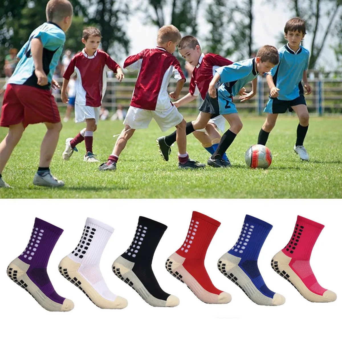 Football socks for children, men and women, anti slip socks, sweat absorbing sports socks, adhesive training socks 33-39