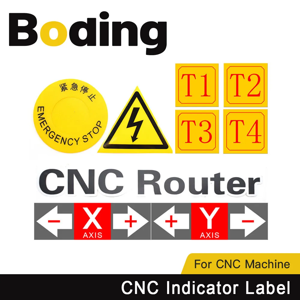 BODING-máquina de grabado CNC, etiquetas adhesivas de advertencia, eje X Y Z, etiqueta de instrucciones