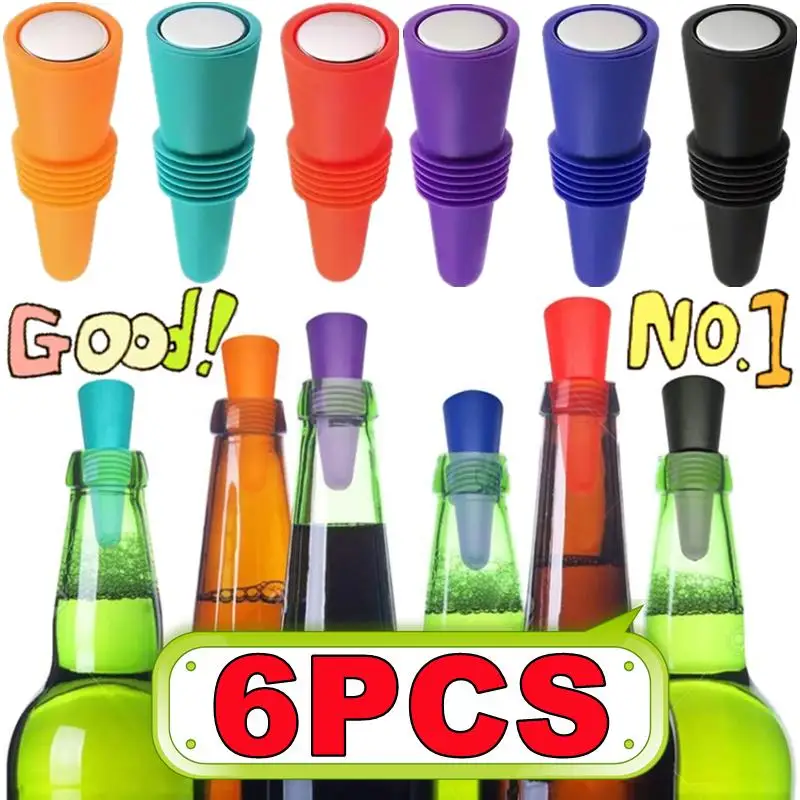 New 6/2/1PC Silicone Wine Bottle Stopper Set Whiskey Leak Proof Beer Champagne Bottle Cap Closer Wine Cork Lid Bar Accessories