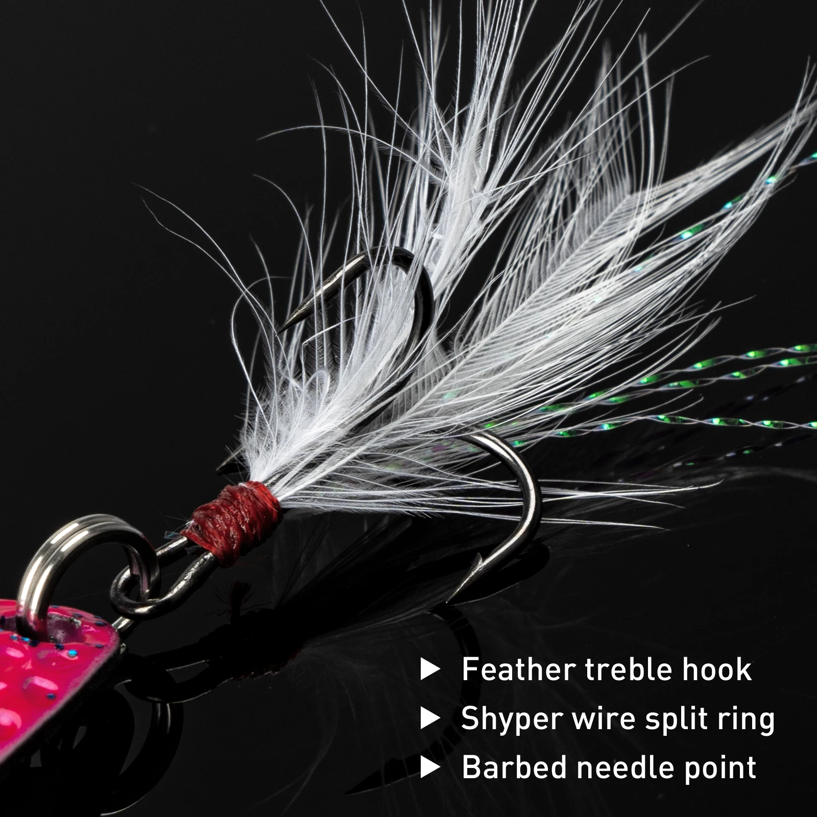 THKFISH 5pcs Fishing Metal Spoon Lures 14g Spinner Sequin Spoons Lure With Feather Treble Hook Hard Baits For Trout Pike Fishing