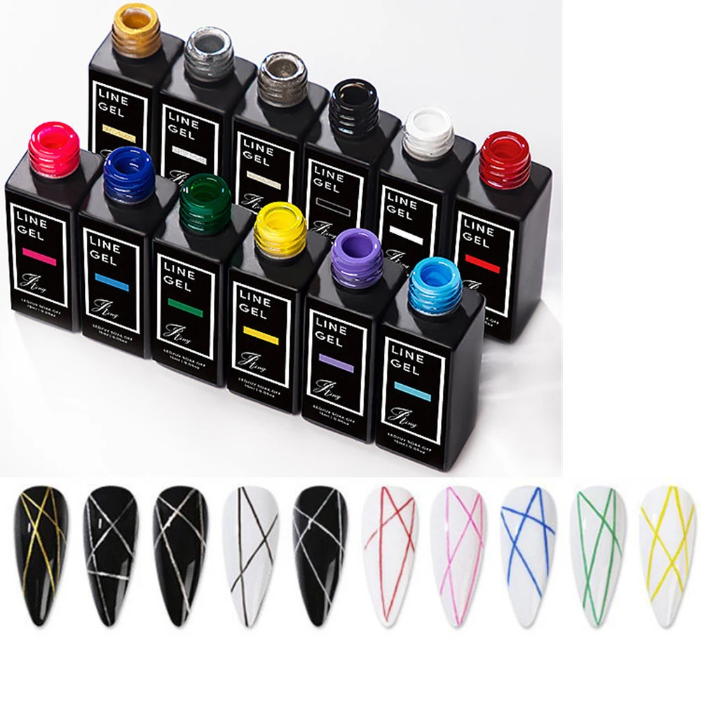 12pc,French Nail Color Line Polish Gel Kit,12 Color For UV Gel Painting & Drawing Acrylic Nails Glue Draw Polish Liner Gels #T50